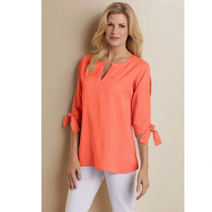 Soft Surroundings Coral Tangerine Cold Shoulder Tencel Shirt Small